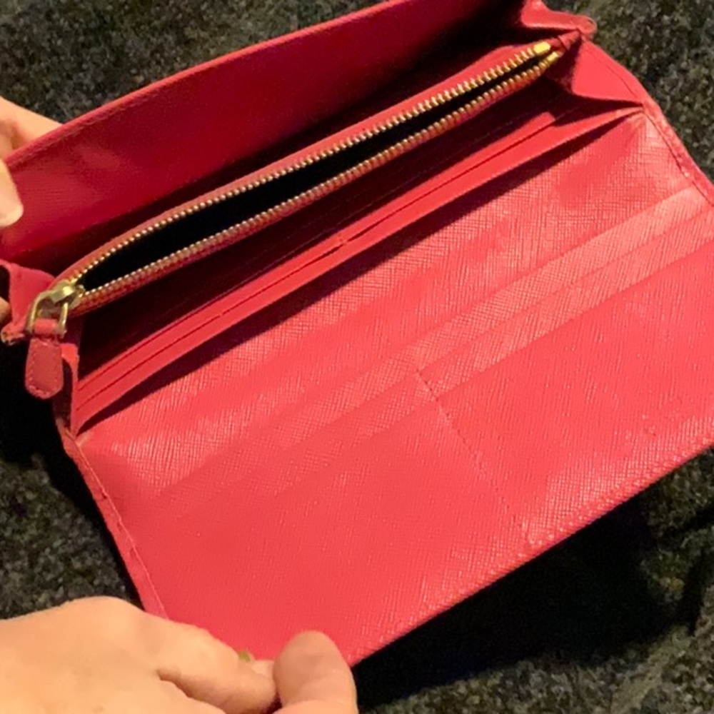 PRADA Leather Wallet Bow, Pink Saffiano Fiocco Ribbon 1M1132 Long Wallet Peonia - Picture 3 of 8